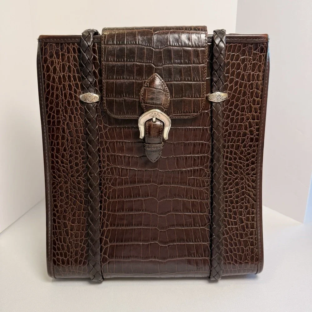 Vtg Brighton Brown Leather Braided Strap Purse Western Chic Coastal Cowgirl